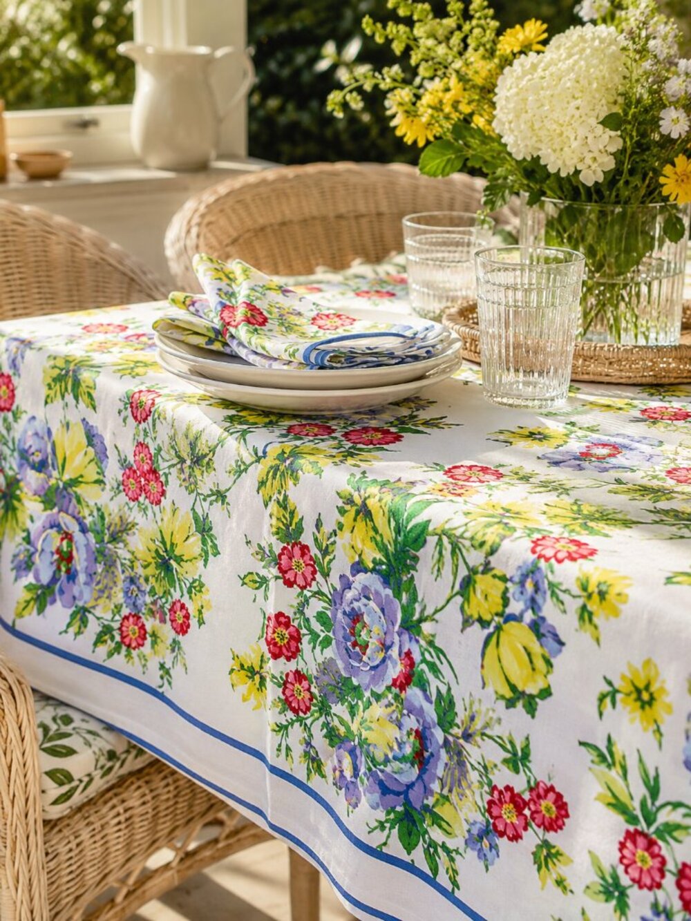 April Cornell Tablecloth Floral PENNY'S PATIO 100% Cotton Sz 60x84" Cottage NWT